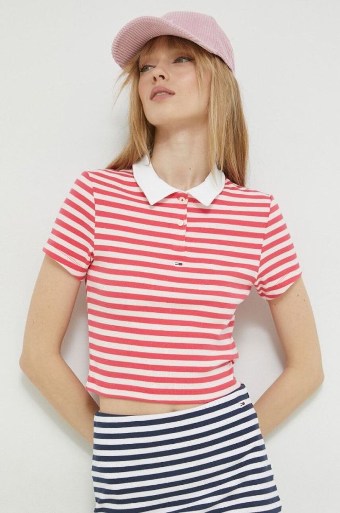 Поло Tommy Jeans жіночий колір рожевий (2979965) фото 4