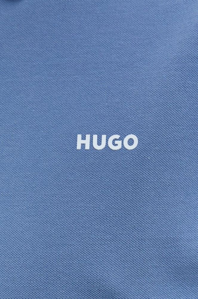 Бавовняне поло HUGO однотонний колір блакитний (3114921) фото 7