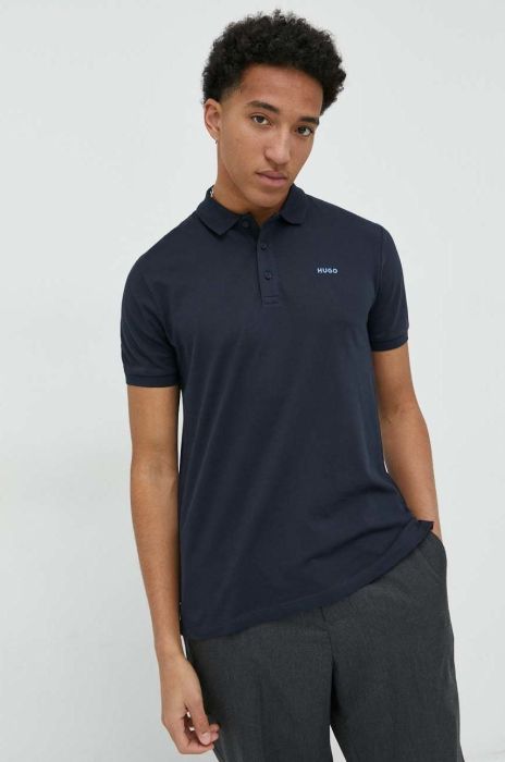 Бавовняне поло HUGO колір синій однотонний (2882877)