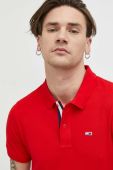 Бавовняне поло Tommy Jeans колір червоний однотонний