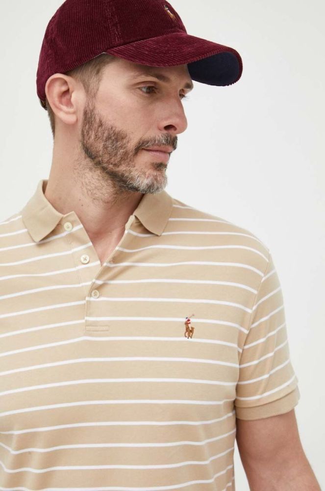 Бавовняне поло Polo Ralph Lauren колір бежевий візерунок фото 4