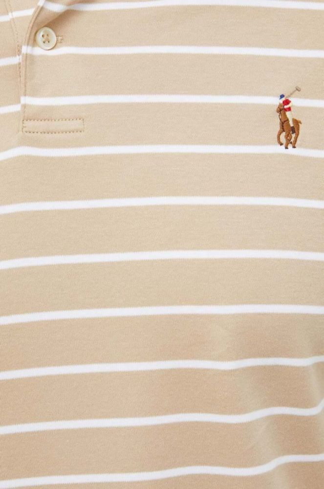 Бавовняне поло Polo Ralph Lauren колір бежевий візерунок фото 5