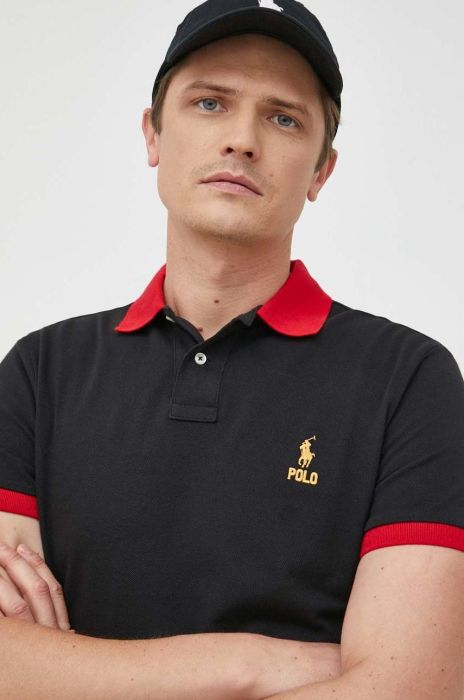 Бавовняне поло Polo Ralph Lauren колір чорний однотонний (2851073)