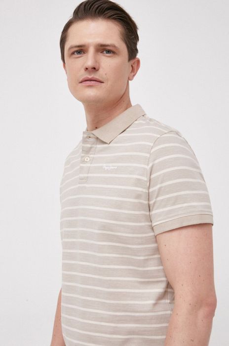 Бавовняне поло Pepe Jeans Pepe Stripes колір бежевий візерунок