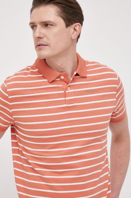 Бавовняне поло Pepe Jeans Pepe Stripes колір помаранчевий візерунок