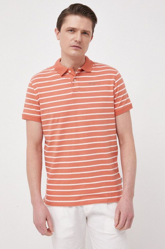 Бавовняне поло Pepe Jeans Pepe Stripes колір помаранчевий візерунок фото 4