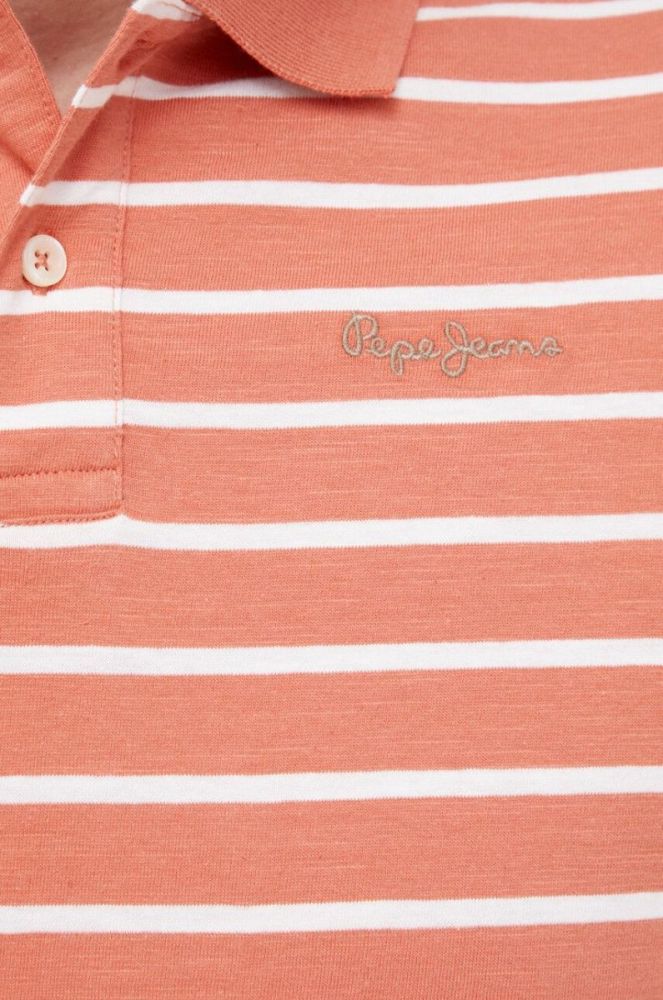 Бавовняне поло Pepe Jeans Pepe Stripes колір помаранчевий візерунок фото 5
