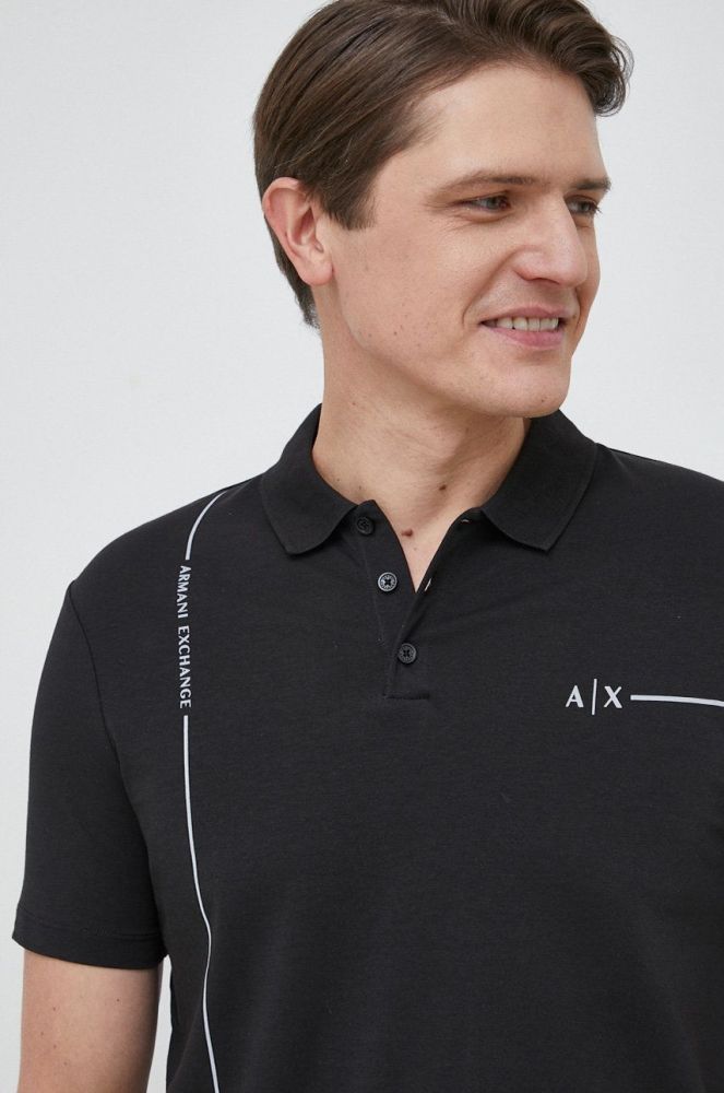 Поло Armani Exchange чоловічий колір чорний з принтом (2940042)