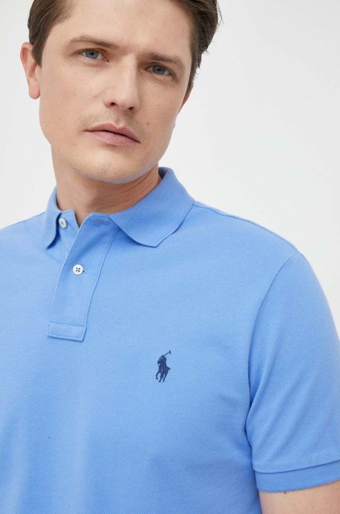 Бавовняне поло Polo Ralph Lauren однотонний колір блакитний (2975001)