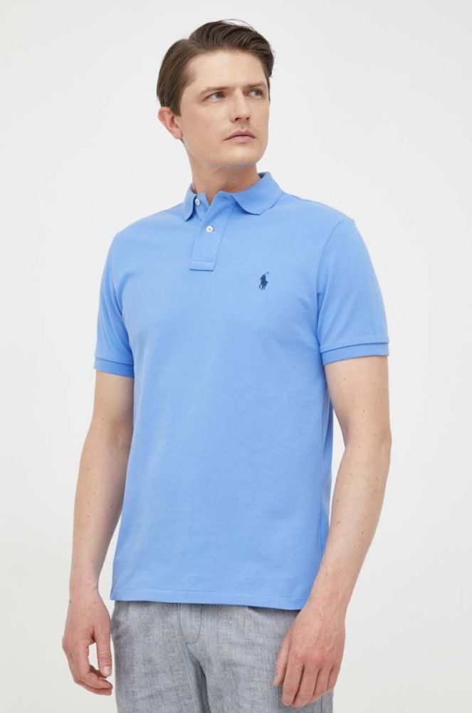 Бавовняне поло Polo Ralph Lauren однотонний колір блакитний (2975001) фото 4