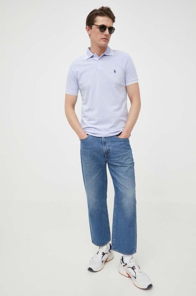 Поло Polo Ralph Lauren чоловічий однотонний колір блакитний (3224789) фото 2