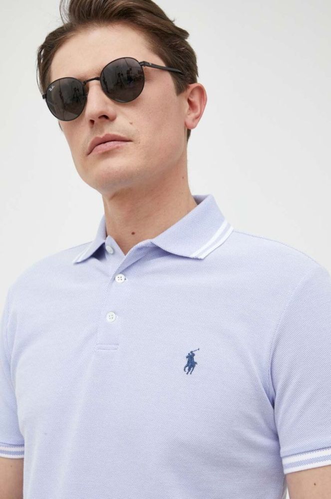 Поло Polo Ralph Lauren чоловічий однотонний колір блакитний (3224789) фото 4