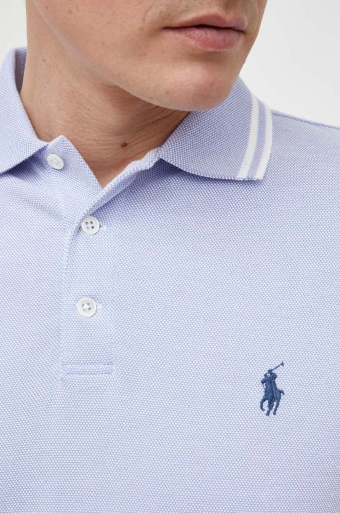 Поло Polo Ralph Lauren чоловічий однотонний колір блакитний (3224789) фото 5