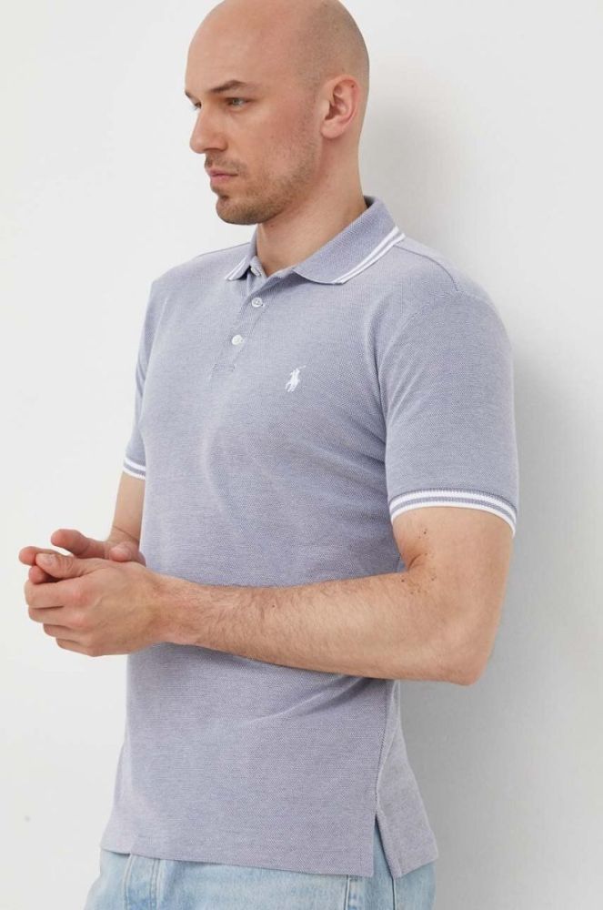 Поло Polo Ralph Lauren чоловічий однотонний колір блакитний (3224784) фото 2
