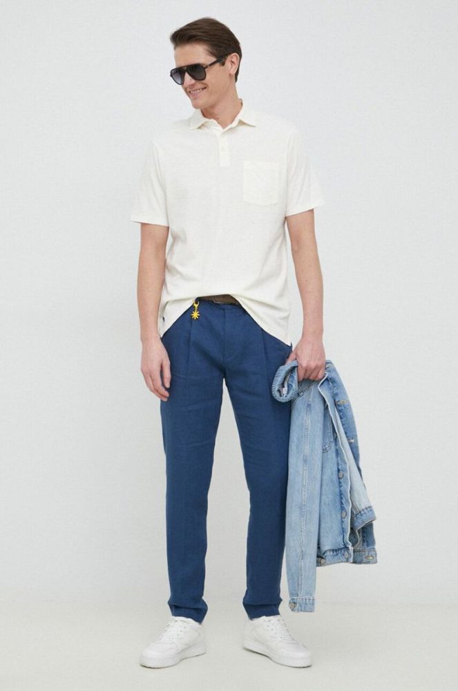 Поло з домішкою льону Polo Ralph Lauren колір бежевий однотонний фото 2