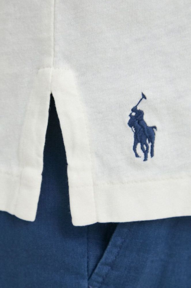 Поло з домішкою льону Polo Ralph Lauren колір бежевий однотонний фото 5