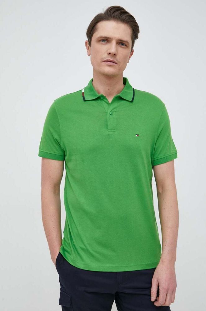 Поло Tommy Hilfiger чоловічий колір зелений однотонний (3039684)