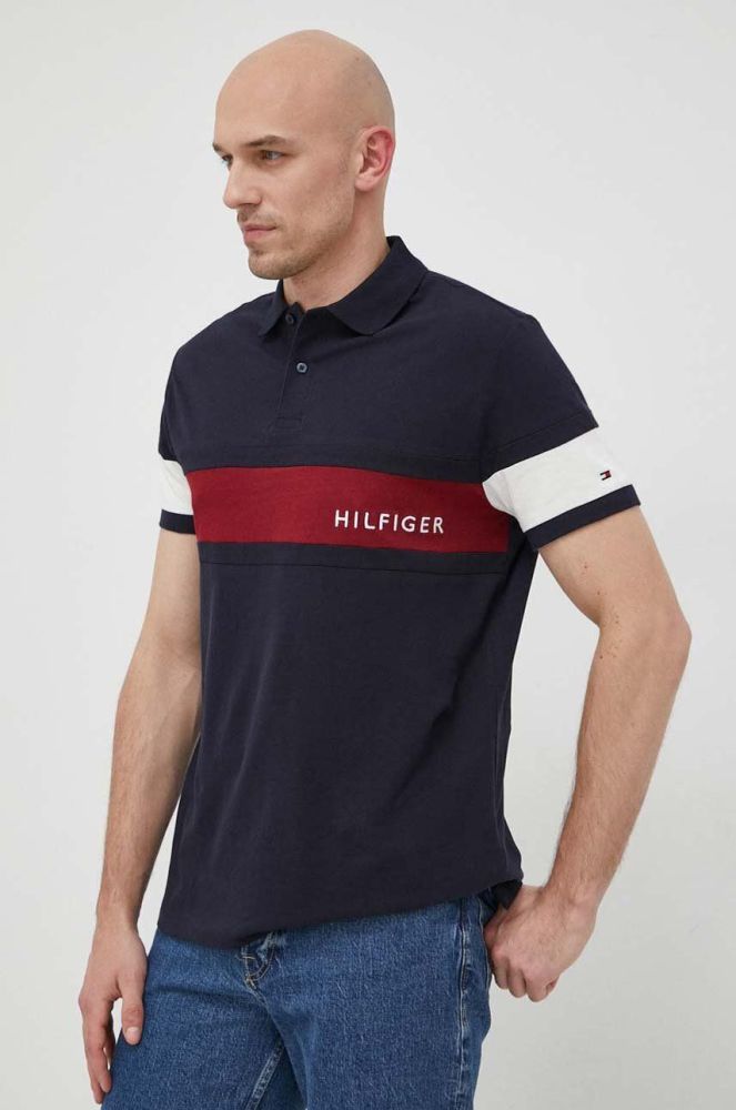 Бавовняне поло Tommy Hilfiger колір синій візерунок (3095081)