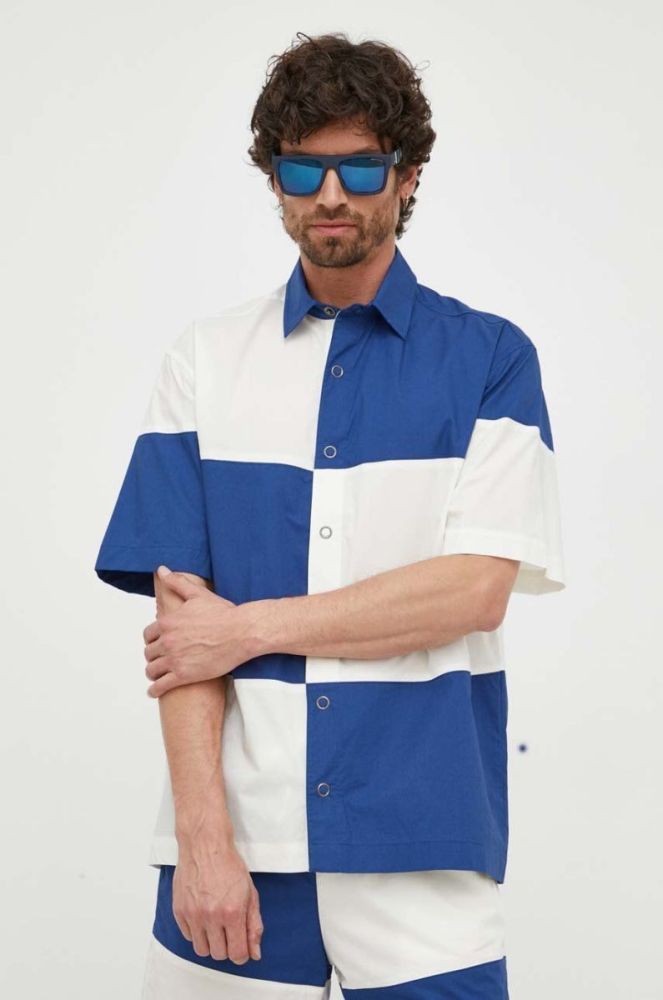 Бавовняна сорочка United Colors of Benetton чоловіча колір синій relaxed класичний комір фото 4