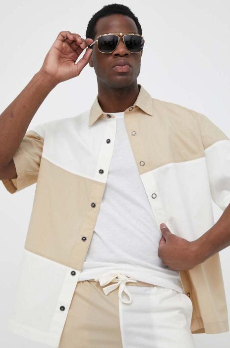 Бавовняна сорочка United Colors of Benetton чоловіча колір бежевий regular класичний комір (3300250)