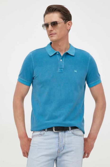 Бавовняне поло United Colors of Benetton однотонний колір блакитний (3300267)