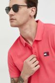 Бавовняне поло Tommy Jeans колір рожевий з аплікацією