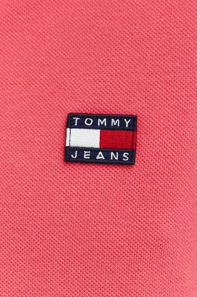Бавовняне поло Tommy Jeans колір рожевий з аплікацією фото 5