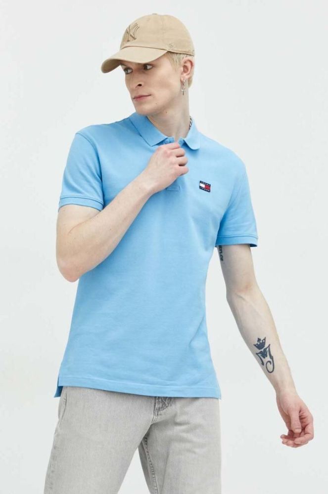 Бавовняне поло Tommy Jeans з аплікацією колір блакитний фото 4