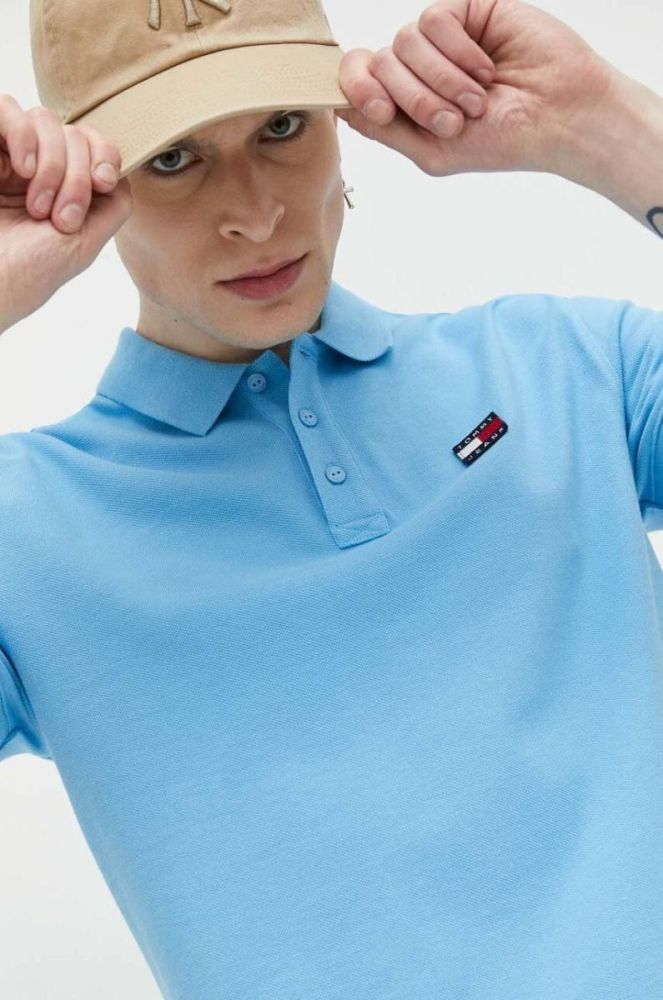 Бавовняне поло Tommy Jeans з аплікацією колір блакитний фото 5