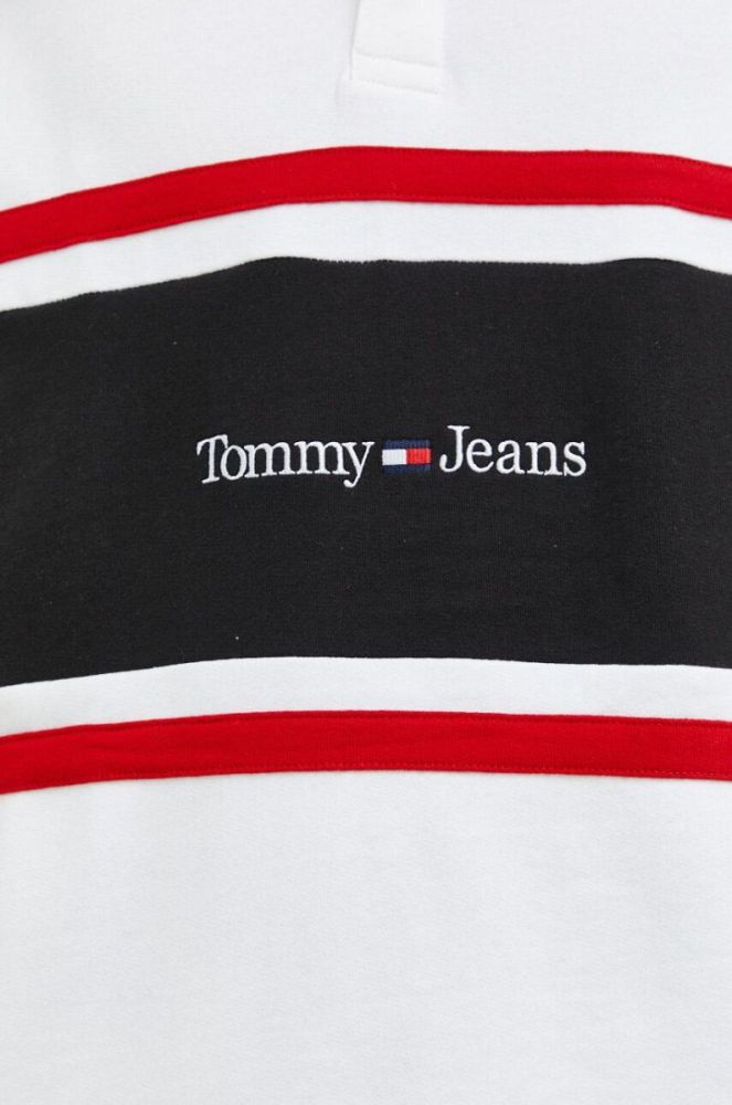 Бавовняне поло Tommy Jeans колір бежевий візерунок фото 5