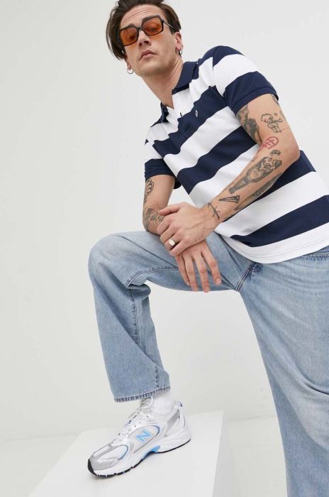 Поло Tommy Jeans чоловічий колір синій візерунок (3092523)