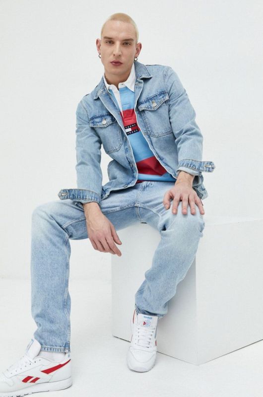 Бавовняне поло Tommy Jeans колір рожевий візерунок фото 2