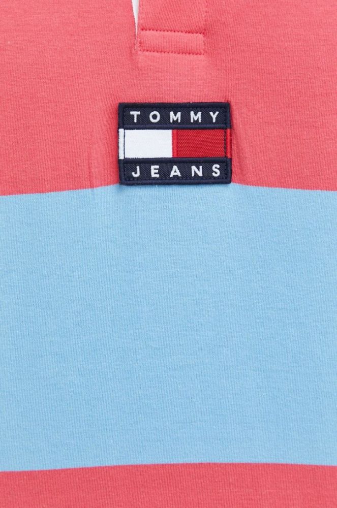Бавовняне поло Tommy Jeans колір рожевий візерунок фото 5