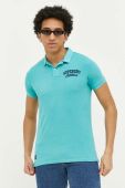 Бавовняне поло Superdry колір бірюзовий з аплікацією