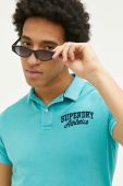 Бавовняне поло Superdry колір бірюзовий з аплікацією