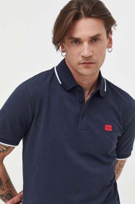 Бавовняне поло HUGO колір синій однотонний (3309159)