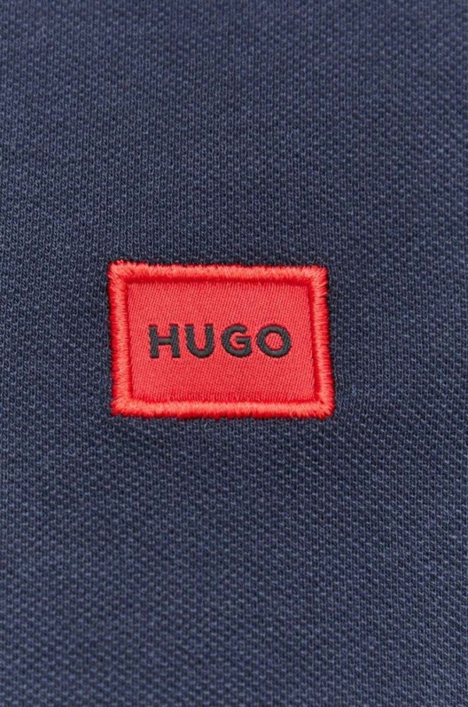 Бавовняне поло HUGO колір синій однотонний (3309159) фото 5