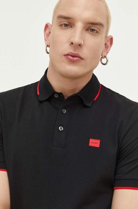 Бавовняне поло HUGO колір чорний однотонний (3309164)