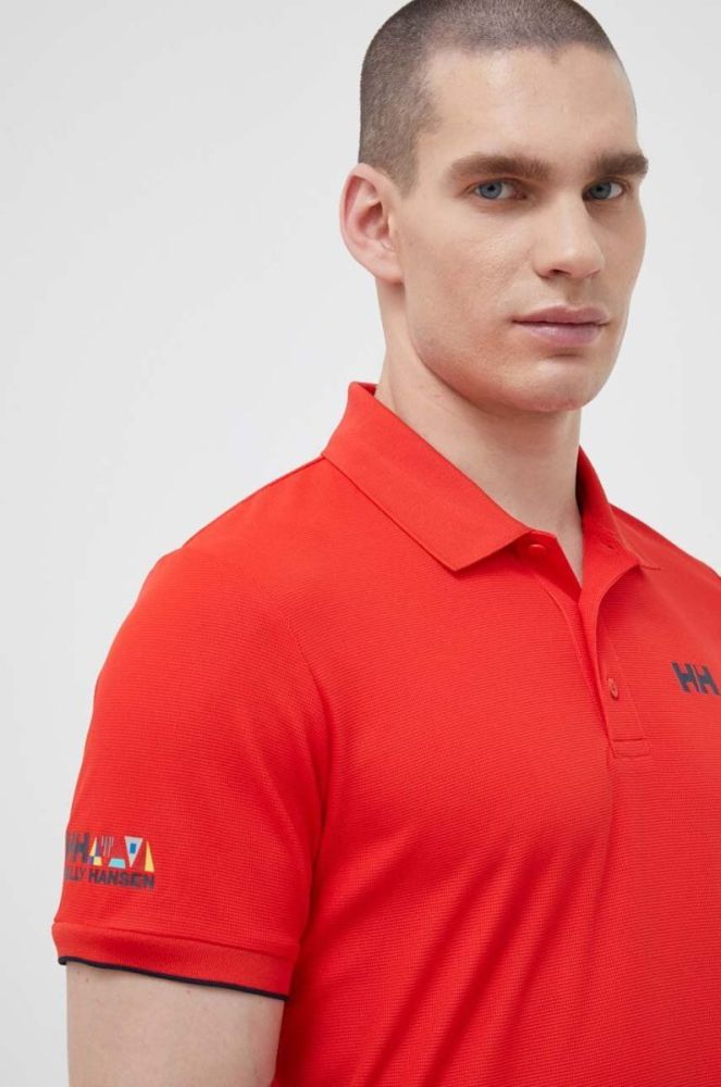 Поло Helly Hansen чоловічий колір червоний з принтом фото 4