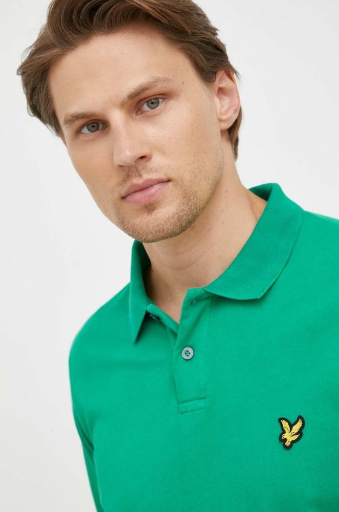 Бавовняне поло Lyle & Scott колір зелений однотонний (3257909)