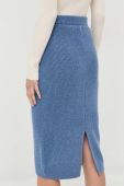 Спідниця з домішкою вовни Guess midi пряма колір блакитний