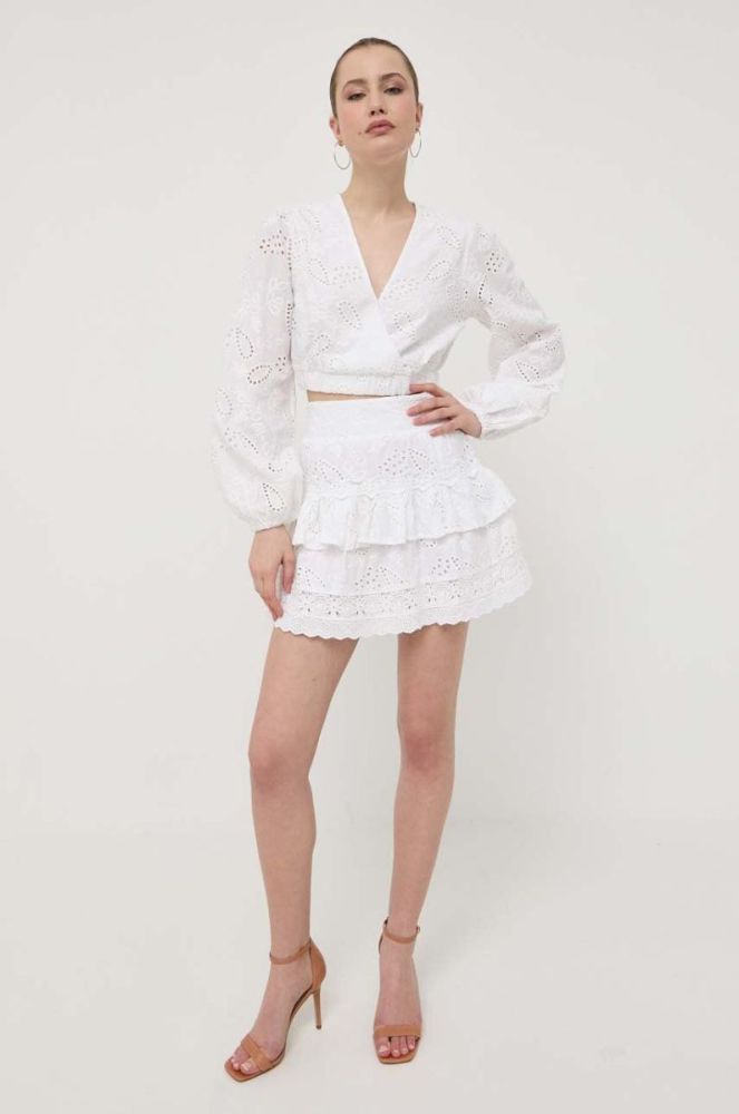 Бавовняна спідниця Guess колір білий mini розкльошена (3181561) фото 2