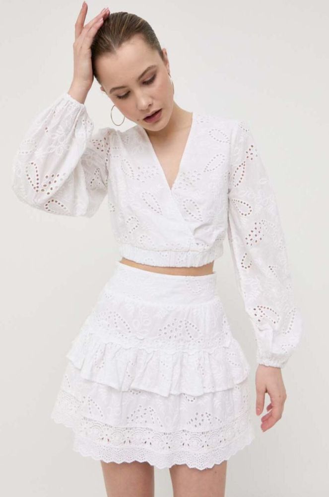 Бавовняна спідниця Guess колір білий mini розкльошена (3181561) фото 4