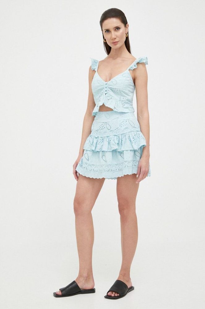 Бавовняна спідниця Guess mini розкльошена колір блакитний (3181556) фото 2