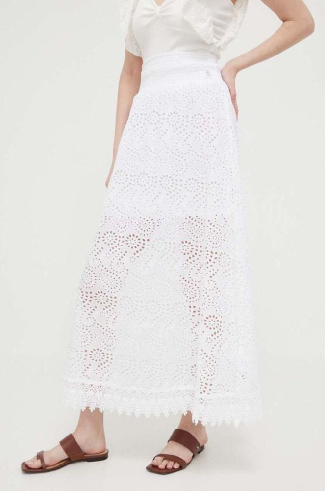 Бавовняна спідниця Guess колір білий maxi розкльошена фото 2