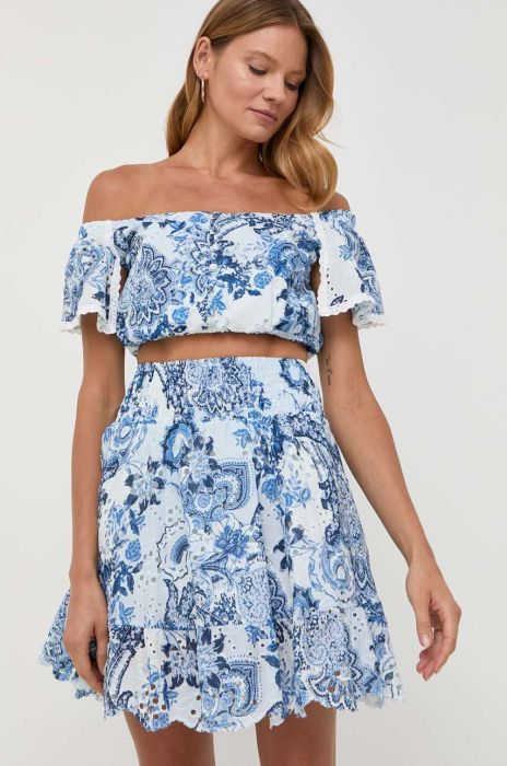 Бавовняна спідниця Guess mini розкльошена колір блакитний (3230128) Бавовняна спідниця Guess mini розкльошена колір блакитний (3230128)