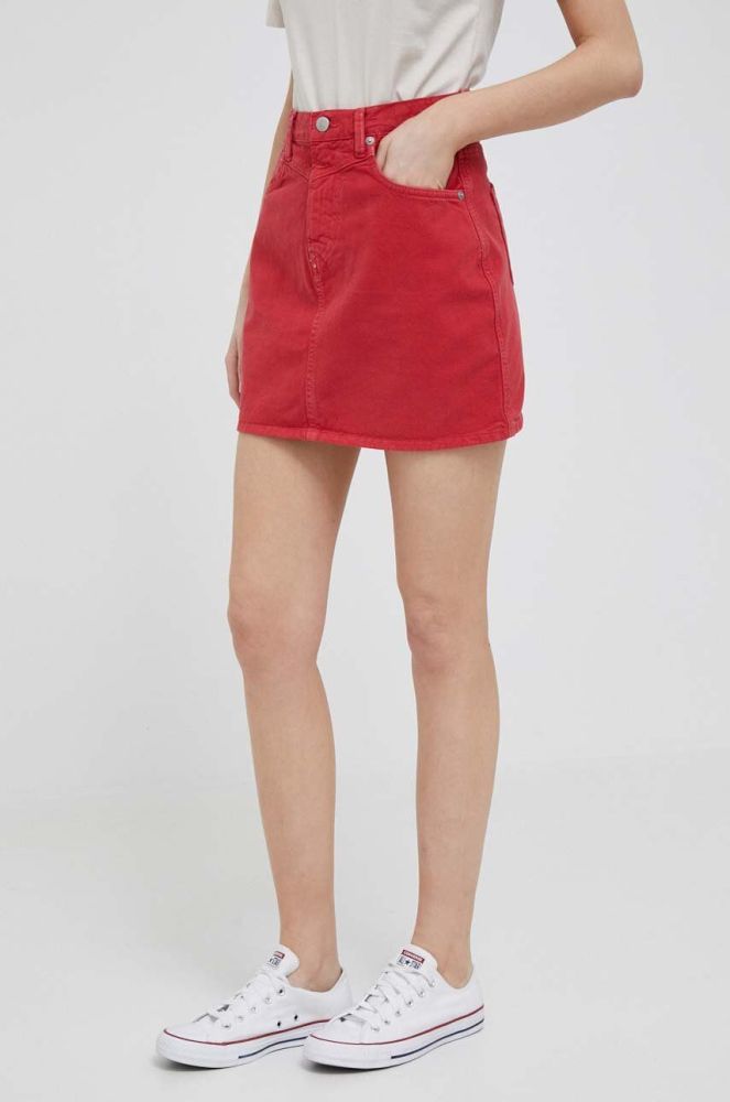 Джинсова спідниця Pepe Jeans колір червоний mini пряма