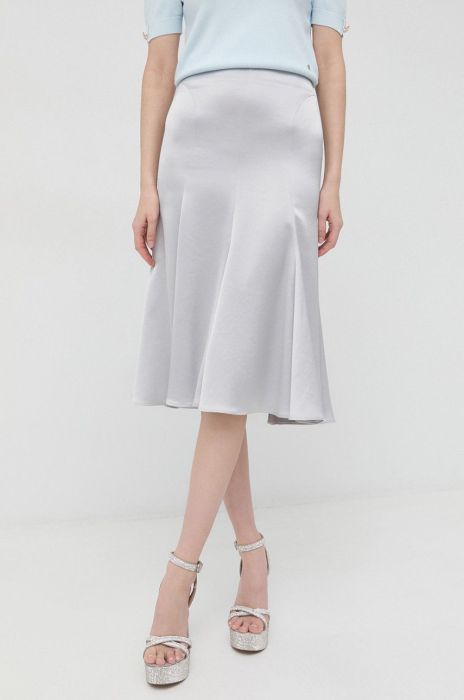 Спідниця Trussardi колір сірий midi розкльошена Спідниця Trussardi колір сірий midi розкльошена