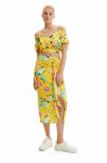 Спідниця Desigual колір жовтий midi пряма Спідниця Desigual колір жовтий midi пряма