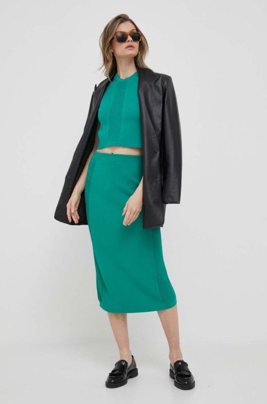 Спідниця United Colors of Benetton колір зелений midi пряма фото 2